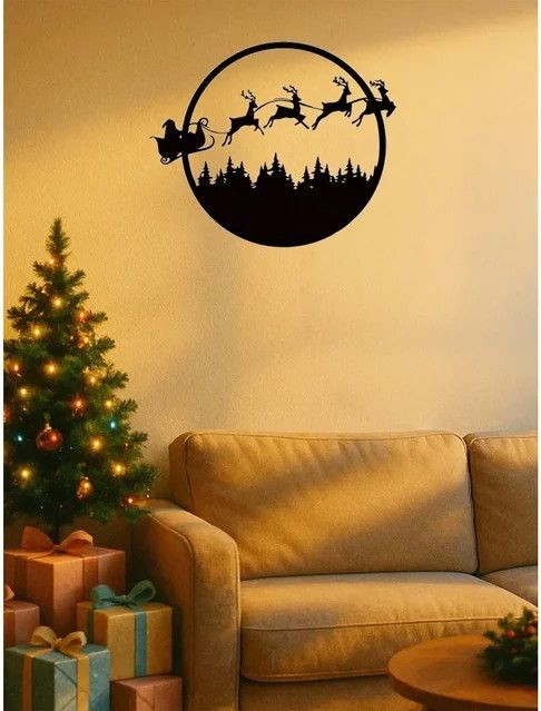 CIFBUY Wandkunst aus Metall Rund Halloween und Weihnachten Hängedekoration Schwarz - Bild 1