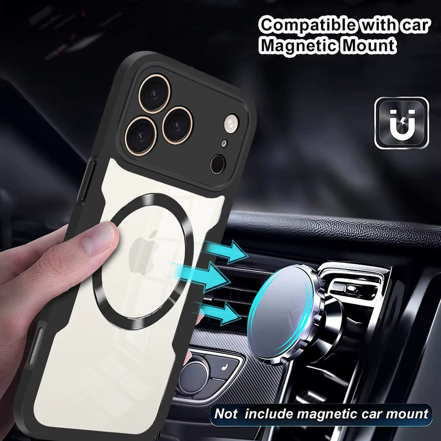 Magnetische 360-Grad-Vollschutz-Klarsichthülle für Apple iPhone 17 Air 16 15 14 13 12 11 Pro Max inklusive Bildschirmfolie in Transparent und Schwarz - Bild 3