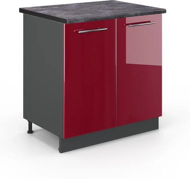Vicco Spülenunterschrank Fame-Line Bordeaux Hochglanz Anthrazit mit Regal B/T/H: 80 x 60 x 82 cm - Bild 1