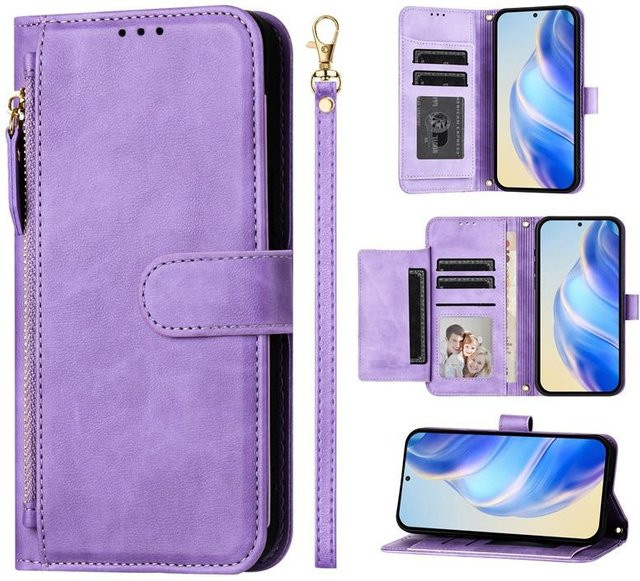 Xiaomi Flip Case Lederhülle mit Kartenfach und Reißverschluss für Poco X6 Neo, F6, M6 Pro Plus und Poco F6 Pro 5G in Violett - Bild 1