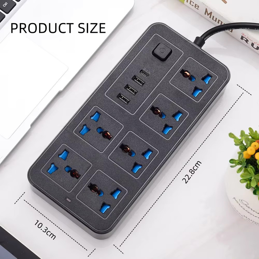 Henruisi Power Multi Tap Universal Steckdosenleiste mit USB-C Port in Weiß und 1,8 m Verlängerungskabel - Bild 4