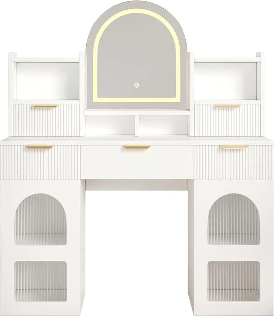 Merax Schminktisch mit LED Spiegel in Weiß, B/T/H: 120 x 40 x 139,5 cm - Bild 1