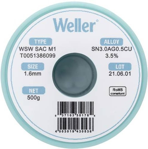 Weller Lötzinn Sn3,0Ag0,5Cu bleifrei, silber, 500 g, 1,60 mm - Bild 1