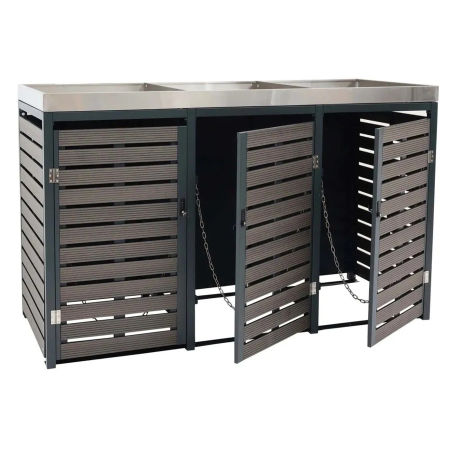 MCW 3er Mülltonnenverkleidung K14 mit Pflanzkasten aus WPC und Edelstahl, Anthrazit, B/T/H: 200 x 124 x 84 cm - Bild 2