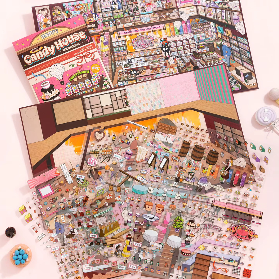 9 Stück Miniature Town Vintage PET-Aufkleber in Multicolour für Zubehör von Kaufhäusern und Lebensmittelgeschäften - Bild 2