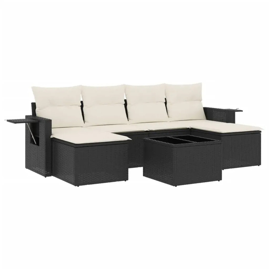 vidaXL 7-teilige Garten-Sofagarnitur aus Poly-Rattan mit Kissen in Schwarz-Creme - Bild 2