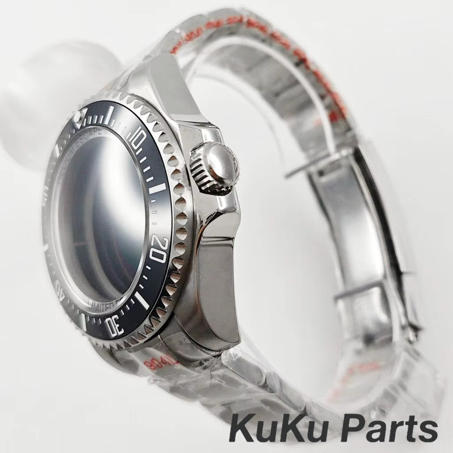 HUANXIAO Armbanduhr Edelstahl, Silber, Blaue Keramik-Lünette, 44 mm - Bild 3