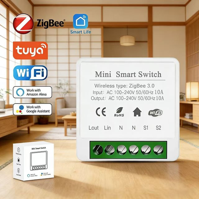 Tuya Smart Home Mini-Schalter Modul für 2-Wege-Steuerung, WiFi oder Zigbee 3.0, Weiß, kompatibel mit Amazon Alexa und Google Assistant - Bild 1