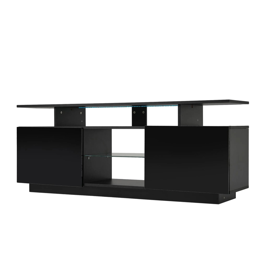 okwish TV Schrank mit LED Licht und Glasfächern in Schwarz, B/T/H: 140 x 35 x 55 cm - Bild 2
