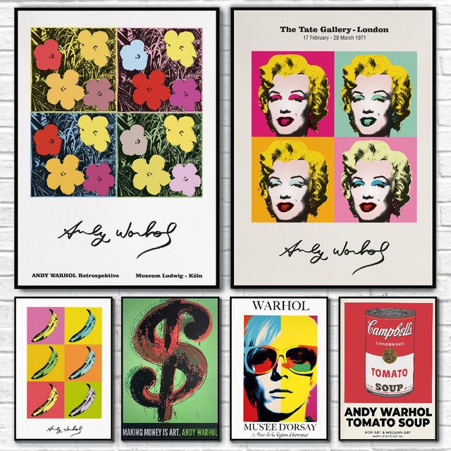 Kayou Vintage-Poster Andy Warhol Blumen Motiv, selbstklebender wasserfester Papieraufkleber, Mehrfarbig, B/H: 15,0 x 10,0 cm - Bild 1