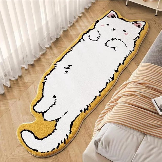 VIKAMA Cartoon Katzen Teppich in Weiß, flauschige Bodenmatte aus Kunstfell für Wohnzimmer, Schlafzimmer und Kinderzimmer, B/L: 50 x 120 cm - Bild 1