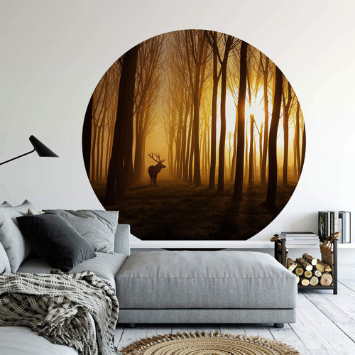 K&L Wall Art Runde Vliestapete Hisch Wald mit Waldtieren in Mehrfarbig und Matt, B/H: 284 x 284 cm - Bild 2