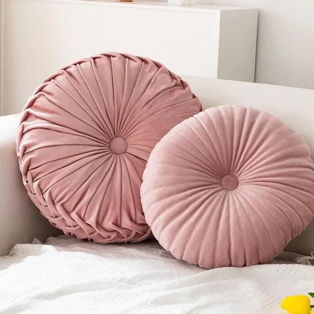 Rundes Kürbiskissen in Rosa als dekoratives Futon-Kissen für Sofa und Wohnzimmer - Bild 1