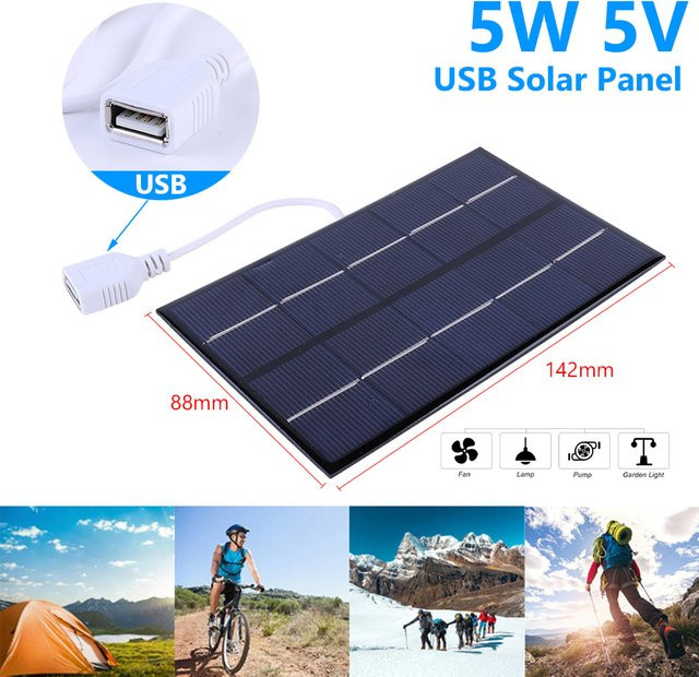 VODOOL 5W 5V Solar-Ladepanel mit USB-A Anschluss aus Polysilizium zur Aufladung von Handys und 3–5V-Batterien für Camping und Outdoor-Aktivitäten - Bild 1