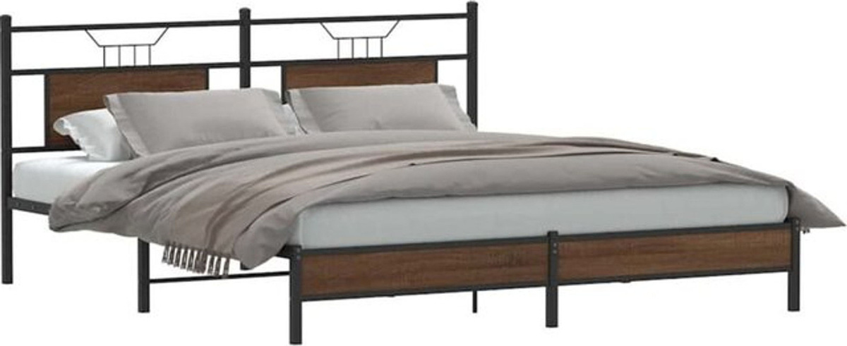 Vidaxl Bettgestell in Braun im Industrial-Design aus Holzwerkstoff und Stahl, B/T: 183 x 203 cm - Bild 1