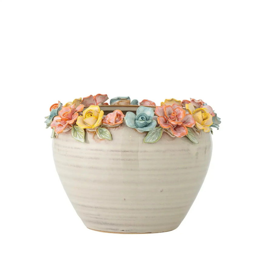 Bloomingville Blumentopf Eanna aus Steingut in Pink mit Blütenrand, Höhe: 19,5 cm - Bild 1