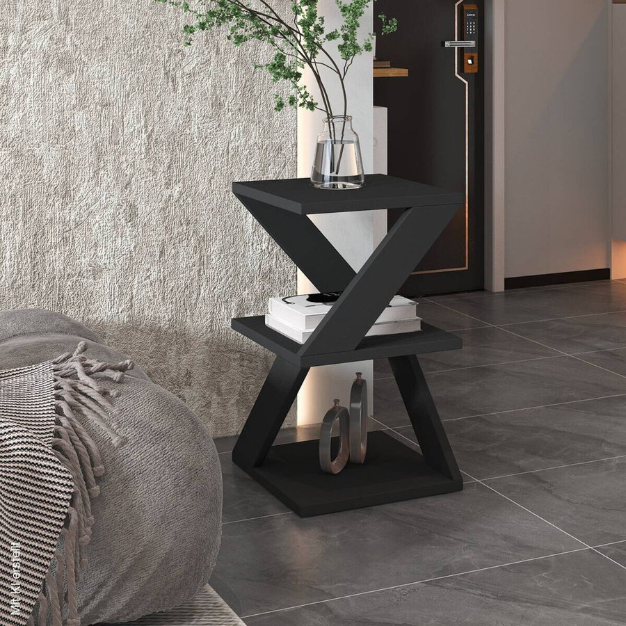 Beistelltisch Tulpe in Grau und Schwarz aus MDF mit quadratischer Platte, B/T/H: 29,6 x 29,6 x 54,2 cm - Bild 2