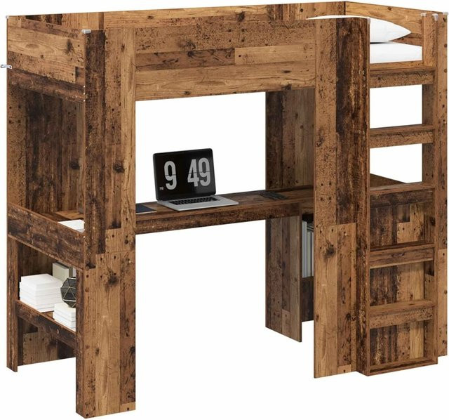 vidaXL Etagenbettgestell mit Schreibtisch aus Altholz in Braun, B/T/H: 80 x 200 x 175 cm - Bild 1