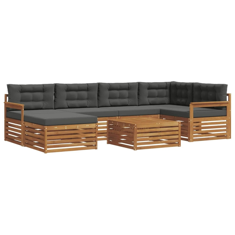 vidaXL 7-tlg. Outdoor-Sofagarnitur in L-Form aus Akazienholz mit Kissen in Anthrazit - Bild 2
