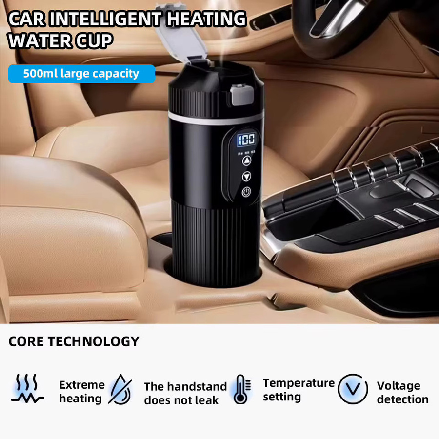 E-ACE Auto-Heizbecher aus Edelstahl in Silber, 500 ml Wasserkocher für 12/24V mit Trockenkochschutz für Kaffee, Tee und Instantnudeln - Bild 2