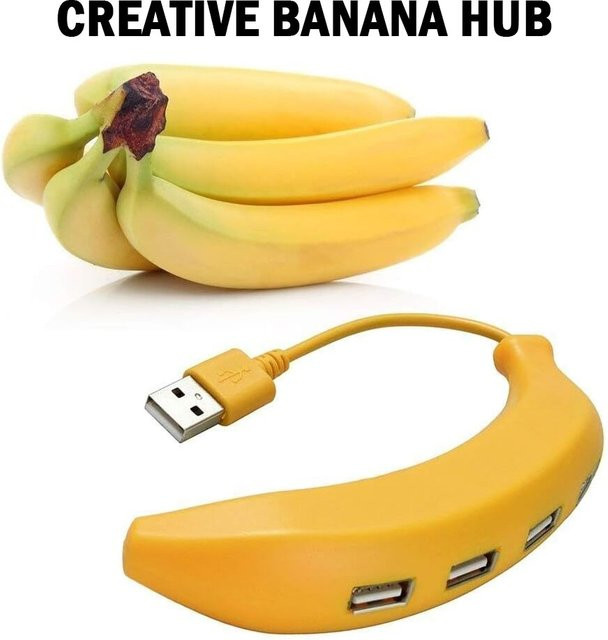 Creative Hub 2.0 USB-C Multi-USB-Splitter in Bananenform mit 4 Ports und Netzteil, Gelb-Grün - Bild 1