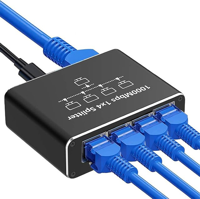 FEIWIMI Gigabit Ethernet Switch RJ45 LAN Splitter Adapter 1000Mbps Netzwerk Verlängerung Schwarz - Bild 1