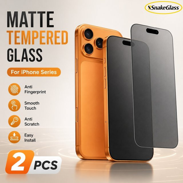 2 Stück SnakeGlass Matte Displayschutzfolie aus gehärtetem Glas für iPhone 17 Pro Max 16 15 Plus 14 17e Air 13 12 11 Pro XR XS 8 mit Anti-Fingerabdruck-Funktion in Transparent - Bild 1