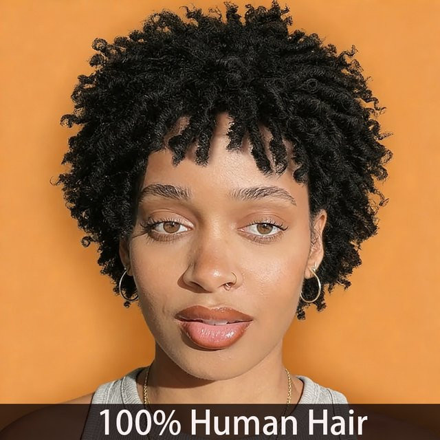 OYM HAIR Pixie-Schnitt-Perücke, 100 % Echthaar, Damen, lockig - Bild 1