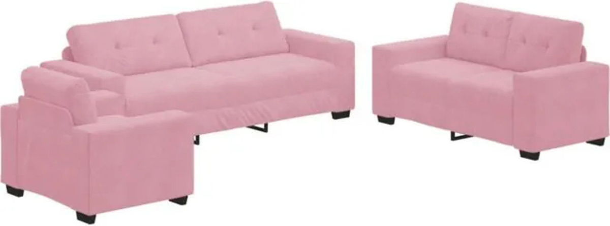 3-tlg. Sofagarnitur mit Kissen von vidaXL in Rosa aus Samt und Metall im modernen minimalistischen Design als Schlafsofa - Bild 1