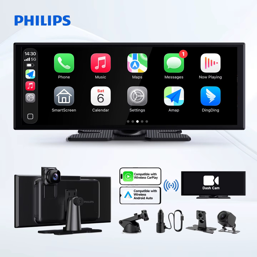 Philips Smart Dashcam mit 10,25 Zoll Display, kompatibel mit Wireless CarPlay und Android Auto, Schwarz, mit Schleifenaufnahme und eingebautem Lautsprecher - Bild 5