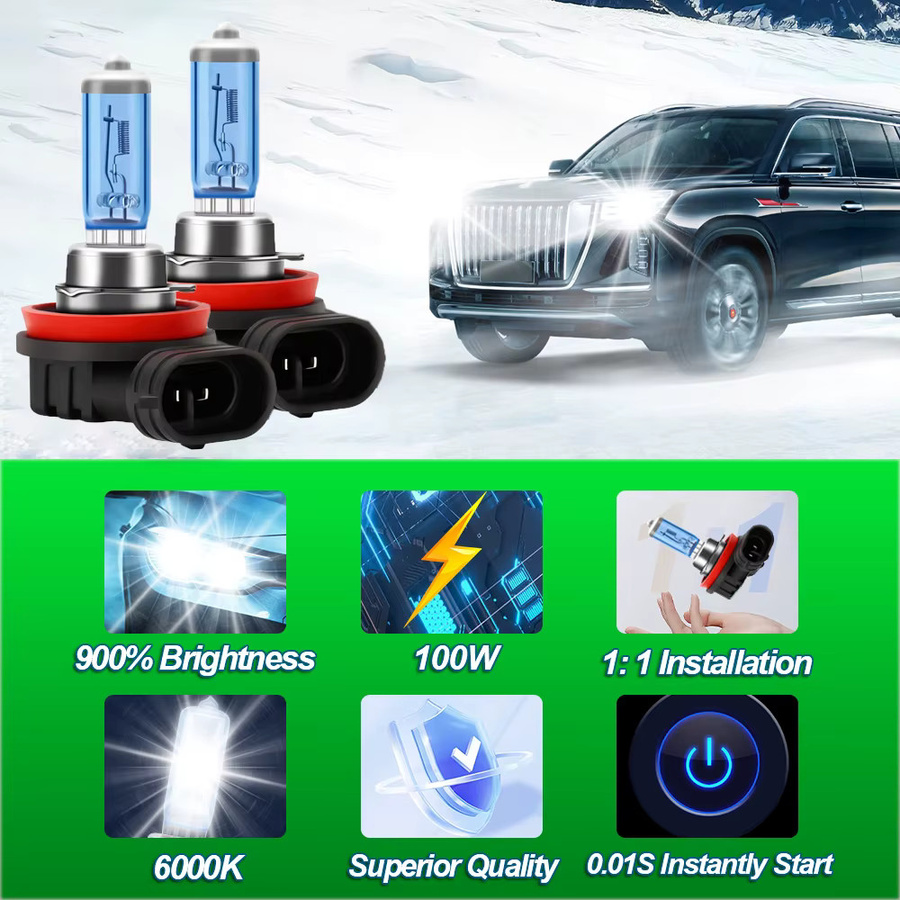 TEENRAM LED Scheinwerfer Lampen Set H8 H9 H11 Xenon Weiß 6000K 100W 2er Pack - Bild 4