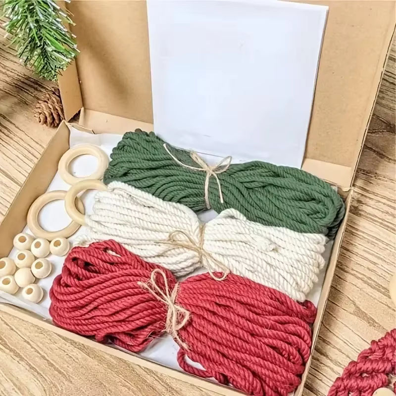 3er Set DIY Makramee Weihnachtsbaum Wandbehang aus Baumwolle im Bohemian Stil, mehrfarbig - Bild 4
