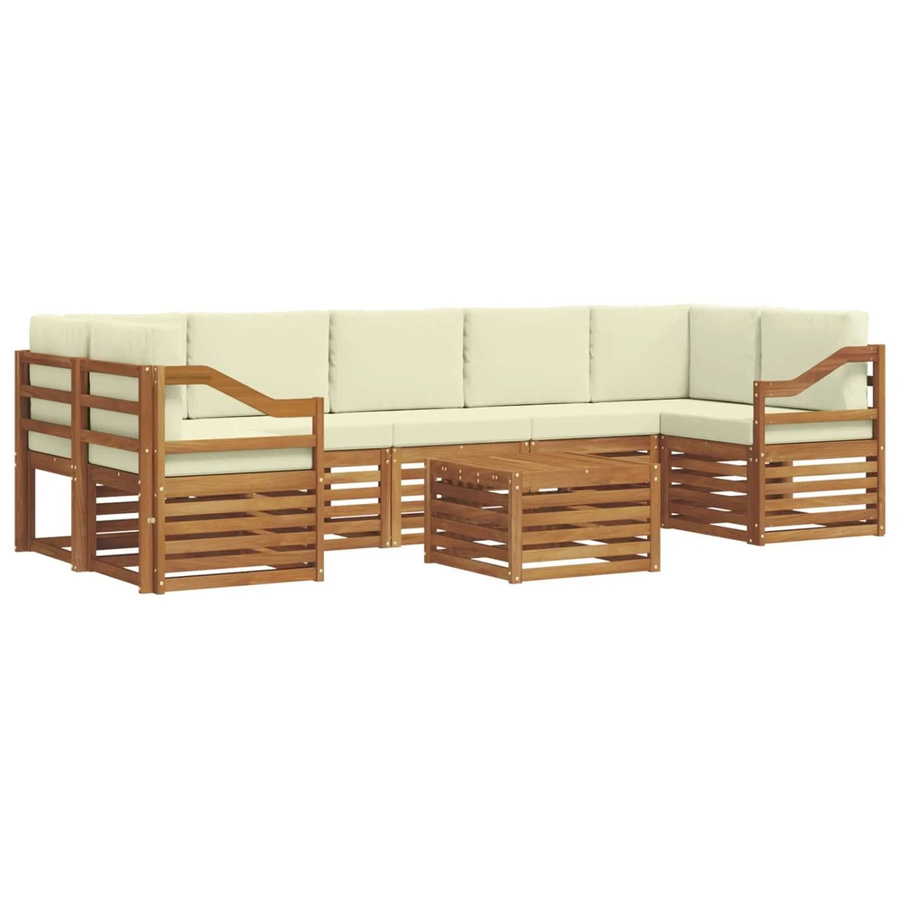 vidaXL Sofagarnitur 8-teilig L-Form aus Massivholz Akazie in Natur und Beige mit Polsterung und Armlehnen - Bild 2