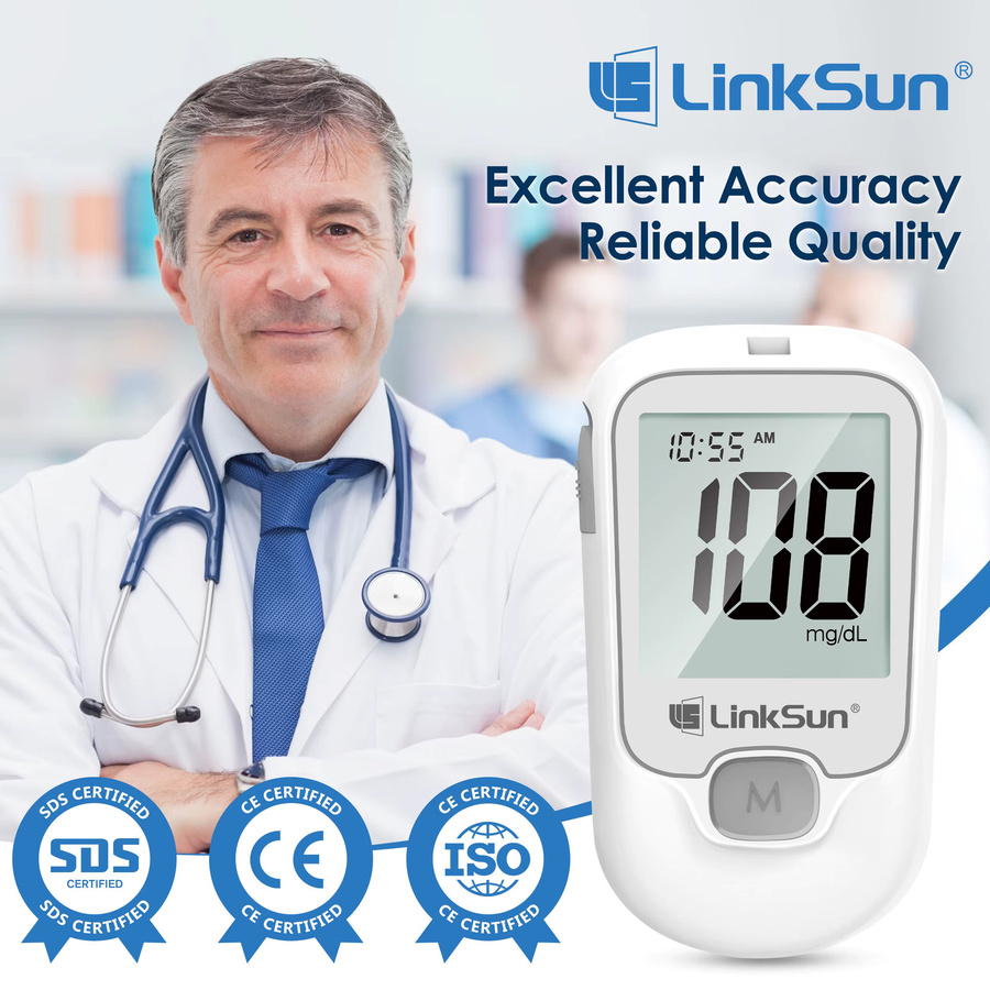 LinkSun G-425-1 Blutzuckermessgerät in Weiß inklusive 50/100 Teststreifen und Lanzetten für Diabetes-Messungen - Bild 2