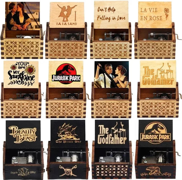 Bandai Antike Holz-Musikbox mit Handkurbel und Schnitzereien für die Weihnachtsdekoration - Bild 1