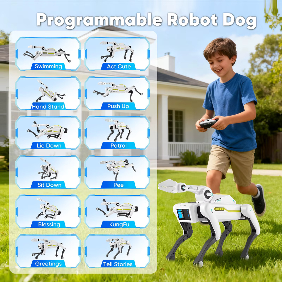 Jugacool AI RC Roboter Hund, ferngesteuert, mit Stimme Dialog, Singen, Tanzen, Weiß - Bild 6