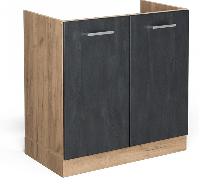 Vicco Spülenunterschrank R-Line Küche Schwarz Eiche ohne Arbeitsplatte Breite: 80 cm, Höhe: 81,6 cm, Tiefe: 46 cm - Bild 1
