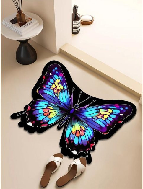Rutschfeste Schmetterling Bodenmatte für das Badezimmer, schnelltrocknende Fußmatte in Multicolour, B/T: 60 x 40 cm - Bild 1