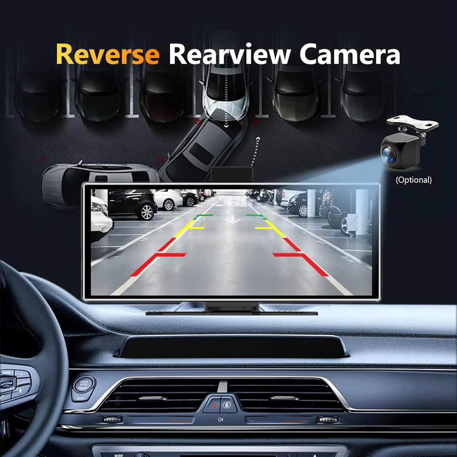 Srnubi Kabelloser Carplay Bildschirm für das Auto mit 7 bis 10,26 Zoll Display, Android Auto Dash Cam mit 4K DVR, 1080P Rückfahrkamera und AUX Anschluss, Schwarz - Bild 6