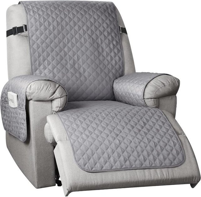 Rutschfester 1-Sitzer Sesselbezug in Grau, wendbarer und waschbarer Schutzbezug für Armchairs aus Polyester-Elastan-Mix - Bild 1