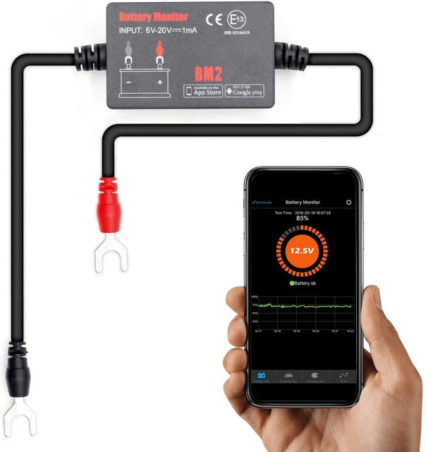 VehicleKit Bluetooth Batteriemonitor für Autobatterien mit 6 bis 20 V Eingangsspannung, bunt - Bild 1