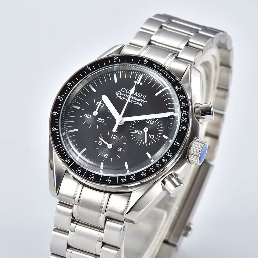 OUMASHI Chronograph, Quarz, Edelstahl, 40 mm, Herren, Schwarz, Silber - Bild 2