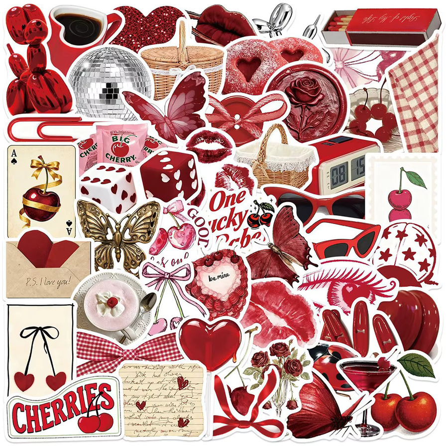 Charile Vintage Sticker Set Kirschfarben Pink Ästhetische Mädchen Aufkleber für DIY Deko von Wasserflaschen und Handys - Bild 1