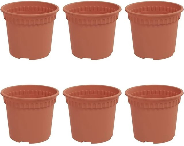 6er Set runde Blumentöpfe von vidaXL in Ziegelrot aus Kunststoff, Durchmesser: 12,5 cm, Höhe: 10 cm - Bild 1