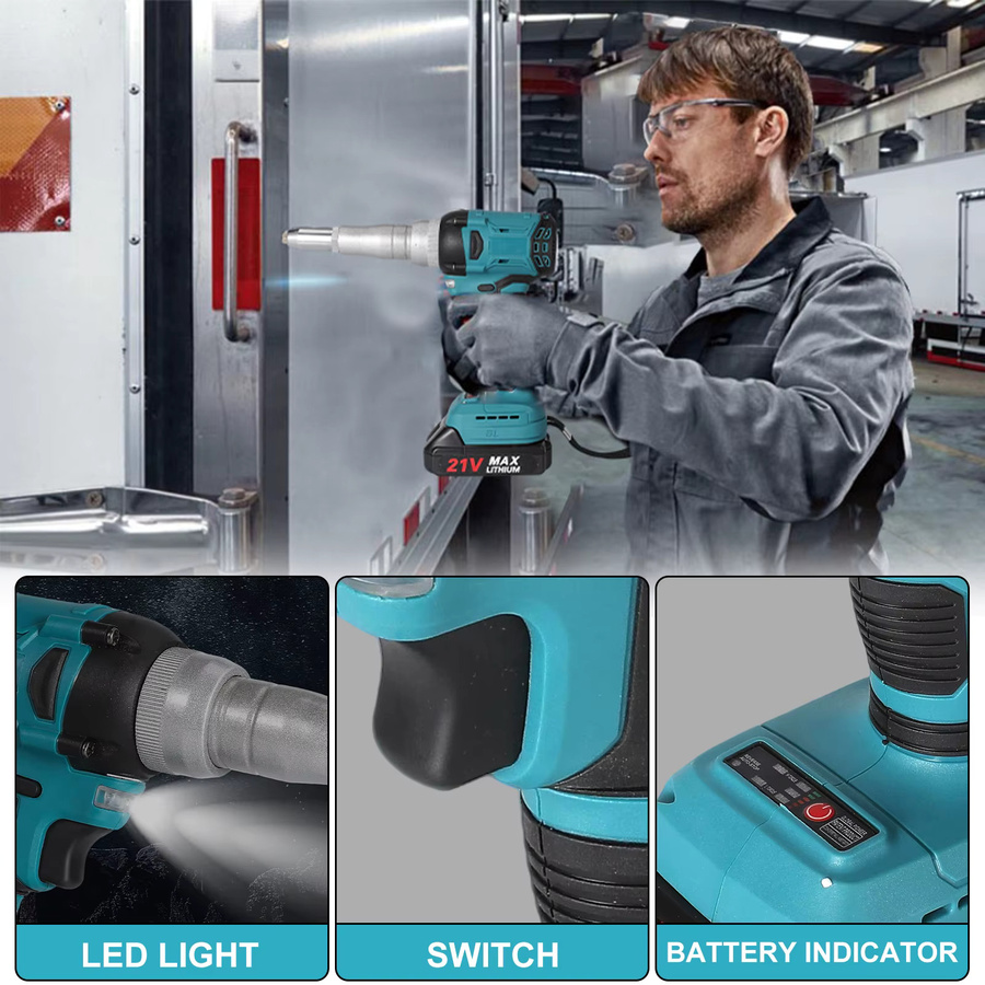 OWJHE Bürstenlose elektrische Nietpistole in Blau, Vollautomatische Pressnietpistole für 2,4-5,0mm Aluminium- und Edelstahl-Nieten, 20000N Nietkraft - Bild 2