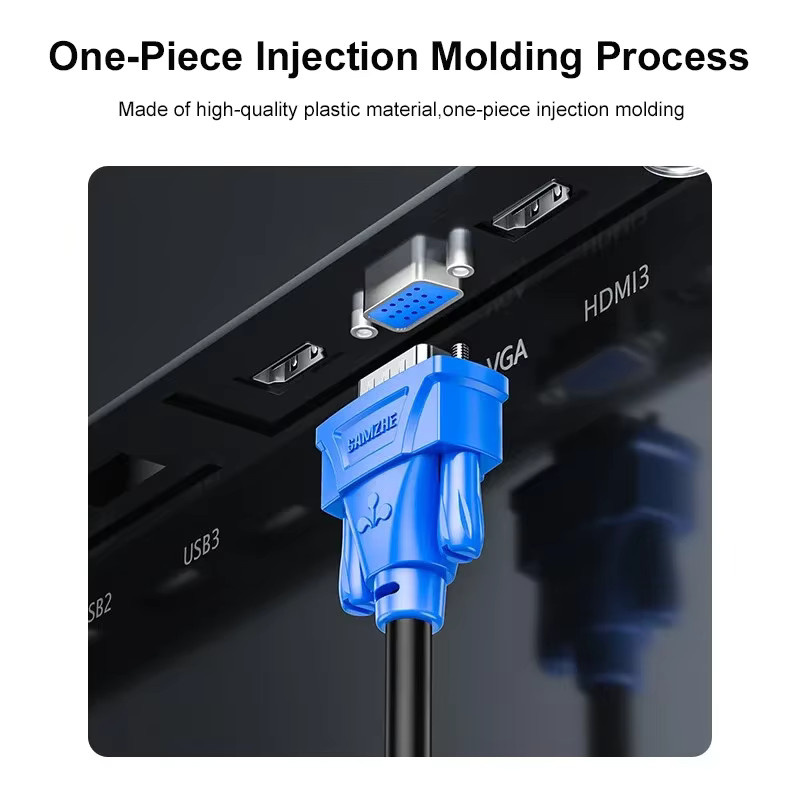 SAMZHE VGA-Kabel 1080P Stecker auf Stecker mit Ferritringen, 3+6 D-SUB Video-Verlängerungsleitung in Blau - Bild 3