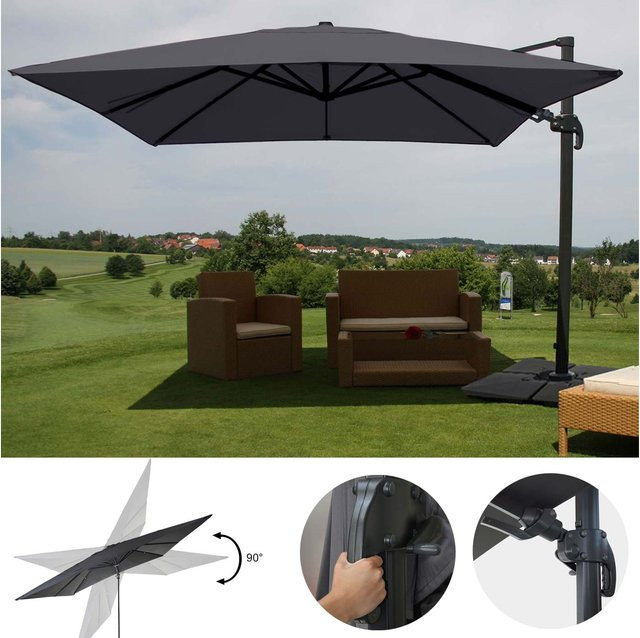 Gastronomie-Ampelschirm MCW-A96 in Anthrazit mit Ständer, schwenkbar und drehbar, Material: Polyester und Alu - Bild 1