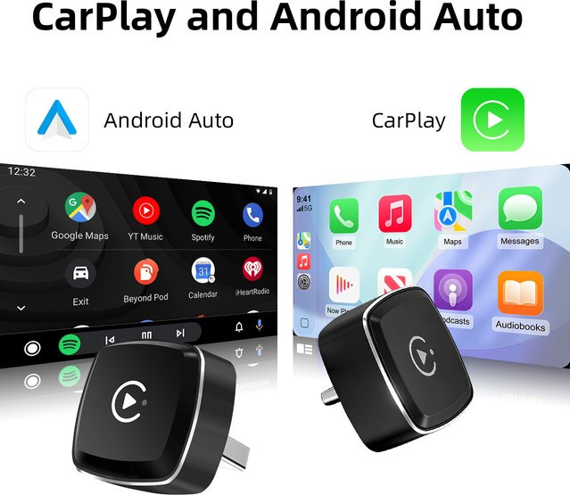 EzoneTronics 2-in-1 Wireless CarPlay und Android Auto Adapter für USB-C, Schwarz - Bild 1
