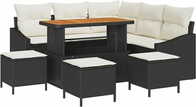 vidaXL 9-teiliges Garten-Sofa-Set aus Polyrattan und Akazie mit Kissen und Couchtisch in Schwarz - Bild 1