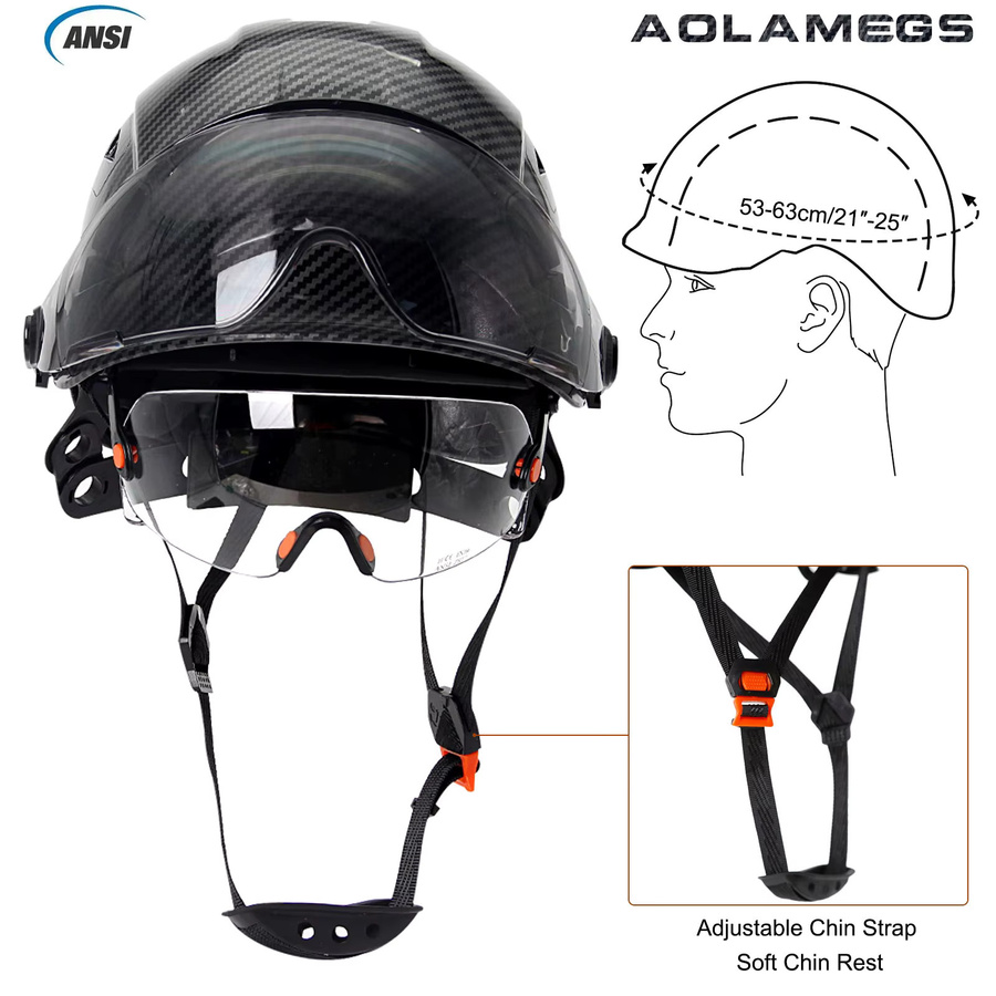 Aolamegs Schutzhelm mit Visier und integrierter Schutzbrille in Schwarz, belüfteter ABS-Hartschalenhelm mit Kohlefaser-Muster und 6-Punkt-Aufhängung - Bild 2